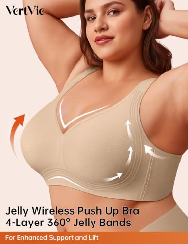 Image of Vertvie Jelly Bras for Women No Underwire Minimizer Support | Plus Size Older Lift, Full Coverage & Smoothing Back, Push Up, Separation & Supportive, Soft Comfy Seamless Wireless Bralette