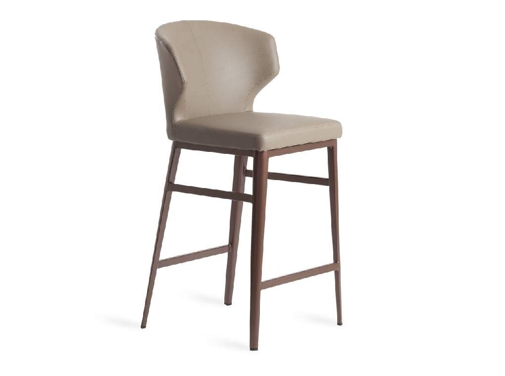 Angel Cerdá - Taburete Alto de Cocina Tapizado en Polipiel Color Visón - Diseño Moderno con Patas de Acero en Bronce Mate - Taburete para Barra de Cocina o Bar - 48 x 48 x 93 cm