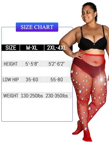 Image of HONENNA Queen Plus Size 10X Strong Rhinestone Fishnet Stockings, Ultra Sparkly High Waist Tights for Women, Party Concert