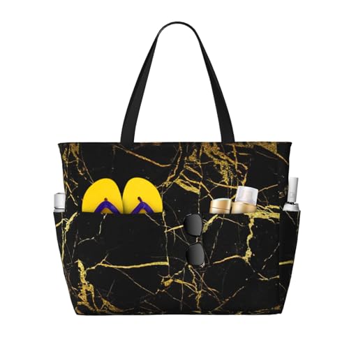 AYYQWE Bolsa de viaje ligera con estampado de mármol negro para mujeres y hombres, gran capacidad, para vacaciones, picnic al aire libre