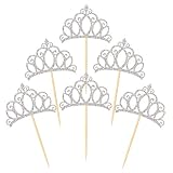 Donoter 48 Pieces Silver Glitter Princess Crown Cupcake Toppers Picks for Birthday Baby Shower Party