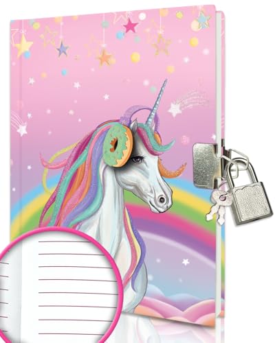 Tagebuch mit Schloss Mädchen, 17,8x13,5cm 80 Linierte Blätter 160 Seiten Einhorn Kinder Tagebuch mit Schloss Notizbuch Mädchen zum Schreiben und Zeichnen Geschenke für Mädchen 6 7 8 9 10 Jahre