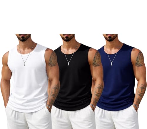 Image of Veirdo Men's Sleeveless Cotton T-Shirt, Solid Plain Sando for Beach Wear, Casual Wear & Summer Comfort, Comfortable Fabric (Sizes S to 2XL) (Pack of 3)
