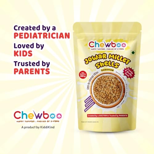 Image of Chewboo Jowar Millet Shells for Kids | Light & Gut-Friendly Fibre Cereal | 72% Jowar & Jaggery | No Refined Sugar | Crunchy Healthy Snack | 400g