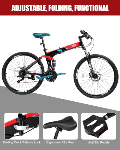 Folding Mountain Bike, 26/27.5″ Women’s & Men’s Bicycle, 21