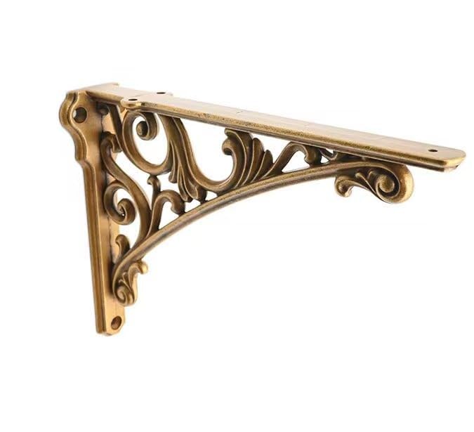 Decorative Shelf Bracket 12 inch Antique Brass Brackets for Shelving Solid Heavy Duty Vintage DIY Projects Hardware Included 2 Pack