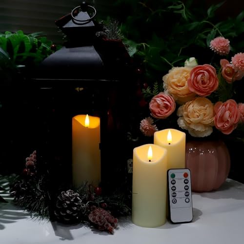 Image of 24 Pack Flameless LED Pillar Candles with Remote - Battery Operated Ivory Candles, Waterproof, 3 Sizes for Wedding Centerpieces, Christmas Decor, Home Party, Tabletop Lighting