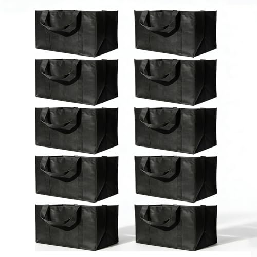 10 Pack Reusable Grocery Bags,Large Foldable Shopping Bag Tote Bags with Long and Thick Handle,Heavy Duty Bags for Shopping,Groceries,Clothes,Retail,Party,DIY