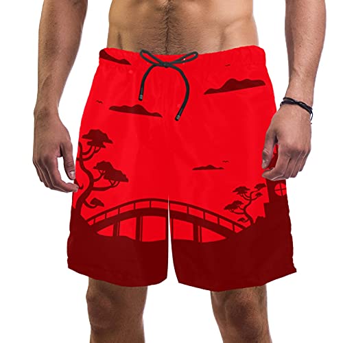Short de bain avec doublure en maille confortable et motif graphique rouge