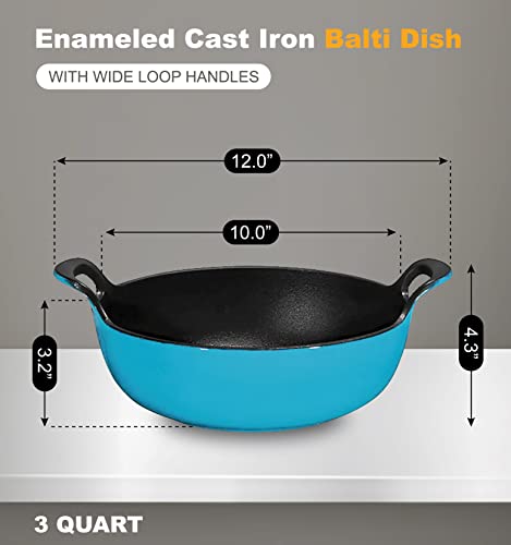 Bruntmor 3 Quart Turquoise Enameled Cast Iron Dutch Oven, Cast Iron Skillets, Dutch Oven Pot Dish, Le Creuset Dutch Oven Cast Iron Biryani Pot, 3Qt Instant Pot Bakeware Sets, Casserole Dishes For Oven #TOP1