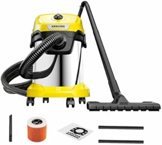 KARCHER WD 3 SV Wet & Dry Vacuum Cleaner,1000W,23kPa Suction Power, 17L Tank,Stainless Steel Body, Blower Function,Cartridge Filter & Fleece Filter Bag, Home Car & Furniture Cleaning, German Tech