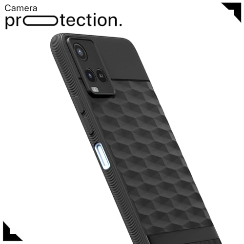 Image of Pikkme Back Cover for Vivo Y21 2021 / Y33s Camera Protection 3D Hexa Cube Design Silicone Protective Bumper Case (Black)
