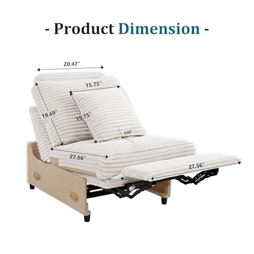 Image of RARZOE Modular Sofa Power Recliner Module, Corduroy Power Reclining Chair for Living Room Modular Sectional Sofa Couch, White