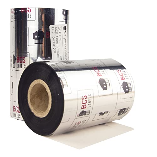 BCS LABELS   Tinta para Etiquetas Térmicas   Cinta Ribbon Cera para etiquetas de Papel 110mm x 300m   Negra (1)