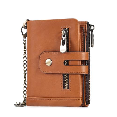 Mr.Fashion Vintage real belt chain Unisex handbag Business briefcase rfid multi-card double zipper women's purse (brown)