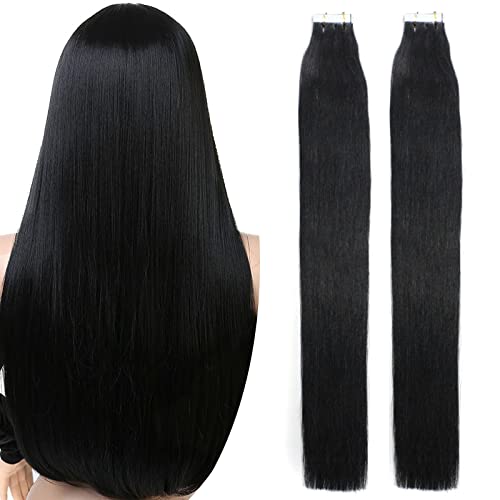 Fenicy Hair Extensions Tape in Remy Human Hair Skin Weft Jet Black 26 Inch