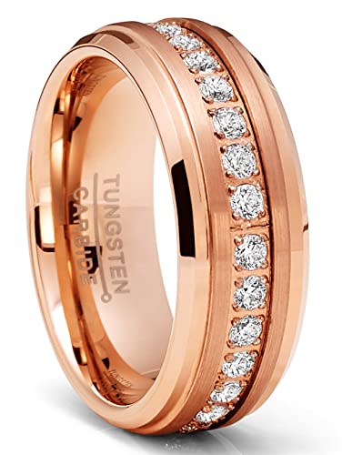 Metal Masters Rosegold-tone Tungsten Carbide Eternity Ring Wedding Band Round CZ 8MM - Main Image