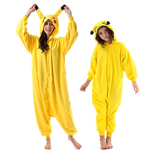 Beauty Shine Adult Unisex Cartoon Onesie Pajamas Cosplay Halloween Christmas Sleepwear Jumpsuit Costume (Pikachu, X-Large)