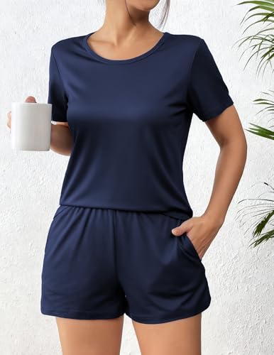 Image of Ekouaer Women's Pajama Sets Short Sleeve Pjs 2 Piece Top and Shorts Sleepwear Comfy Soft Lounge Sets with Pockets