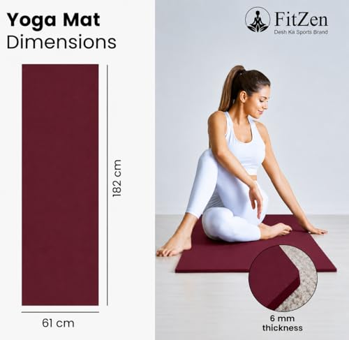 Image of Yoga Mat for Women and Men 6mm with Carry Strap EVA Material Extra Thick Exercise Mat for Workout Yoga Fitness Pilates and Meditation, Anti Tear Anti Slip For Home & Gym Use (Maroon, 6mm)