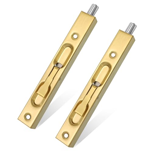 6" French Door Lock Flush Bolt, 2 Pack, Double Door Flip Lever Bolt Lock (Brass, 6 in. - 2pack)