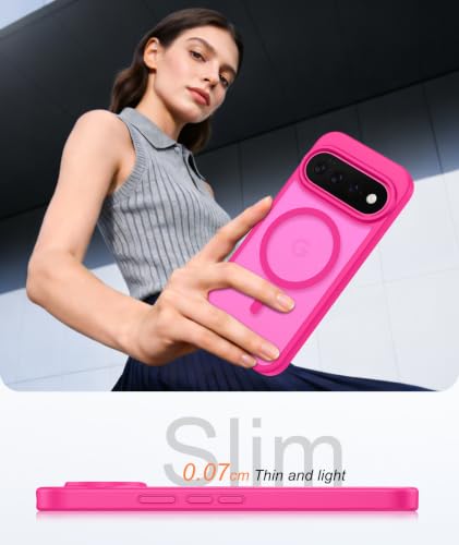 Image of FNTCASE for Google Pixel 11 / Pixel 11 Pro Case: Compatible with MagSafe | With Screen Protector, Translucent Magnetic Back, Military Grade Drop Protection, Matte Shockproof Phone Cover, Hot Pink