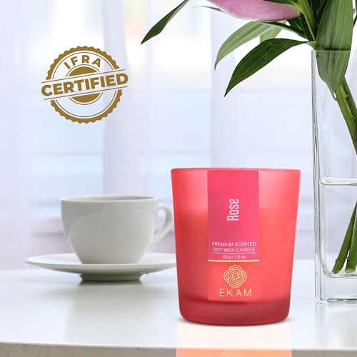 Image of EKAM Rose Votive Soy Wax Scented Candle, 40 Grams, 10 Hours Burn Time| Long Lasting Premium Candles | Ideal for Home Decor | Gifting & Aromatherapy
