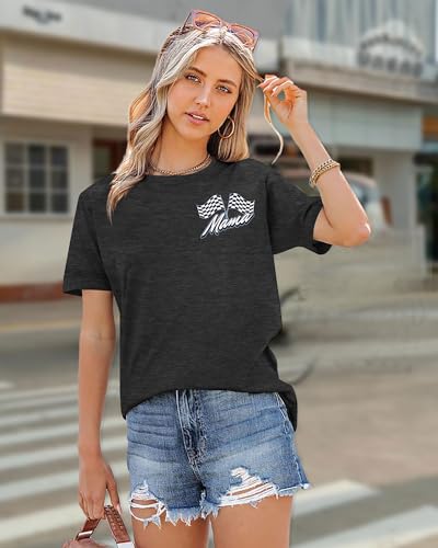 Image of Racing Birthday Party Matching Shirt Mom and Dad Car Racer Couple T Shirt Checkered Flag Short Sleeve Tee Tops
