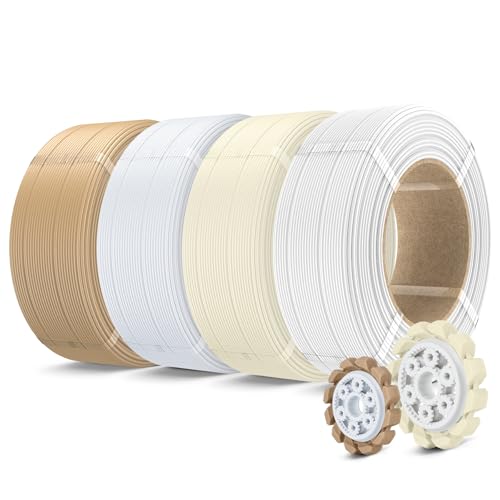 Image of SUNLU PLA+2.0 3D Printer Filament Refill 1.75mm, 4 Packs, 4KG | Stronger PLA+ Filament, No Spool Refill, Compatible with Bambu Lab 3D Printers, White+Bone White+Ceramic+Oak