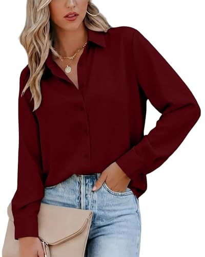 Image of Magritta Women's Shirts Fashion Casual Loose Fit Long Sleeve Button Down Lightweight Collared Blouse Tops