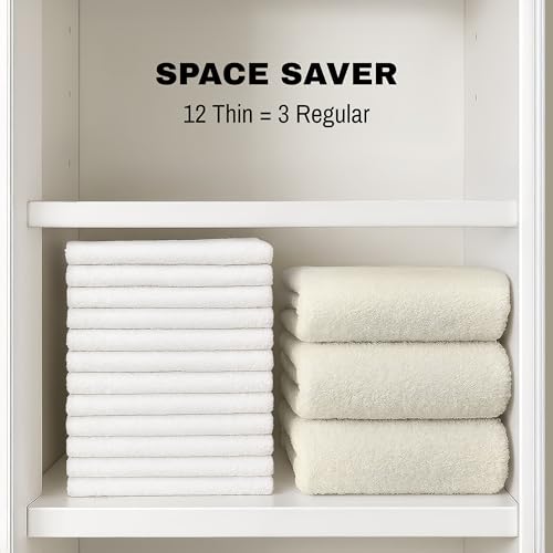JMR 100% Cotton Utility Towels Bulk Pack - 12-Pack 20 x 40 Thin Quick-Dry Cleaning Cloths for Gym, Pets, Kitchen, Travel & Auto - Lightweight Reusable White Towels