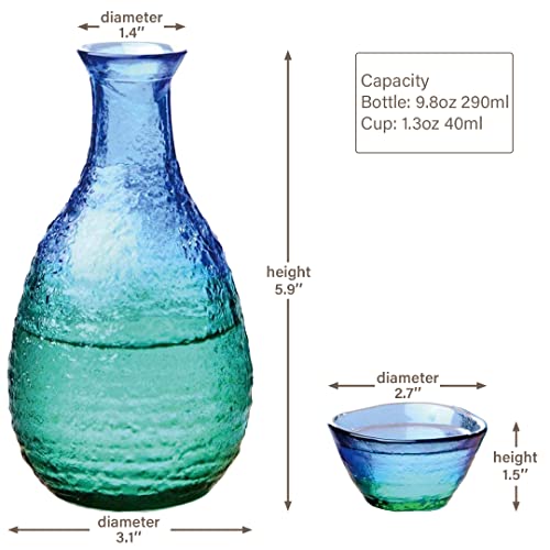 Tikusan Sake Set Glasses, Blue Bottle And 2 Cups Set Made In Japan #TOP3