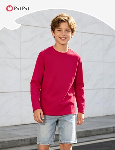 Image of PATPAT Boys Long Sleeve Shirts Cotton Solid Crew Neck Basic Shirts 5-16 Years