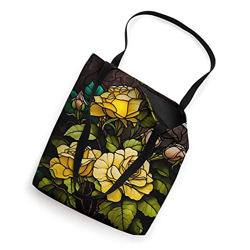 Bolso tote con diseño de vidrieras amarillas y rosas miniatura 2
