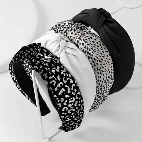 Kotkiddy 4 diademas para cabello de mujer, antideslizantes, con estilo, con estampado de leopardo (negro y blanco)