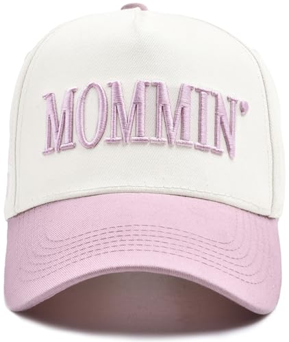 Image of Women's Mommin Trucker Hat - Vintage Two-Tone Ponytail Baseball Cap, Embroidered Adjustable Hat, Great Gift for Mom & Women