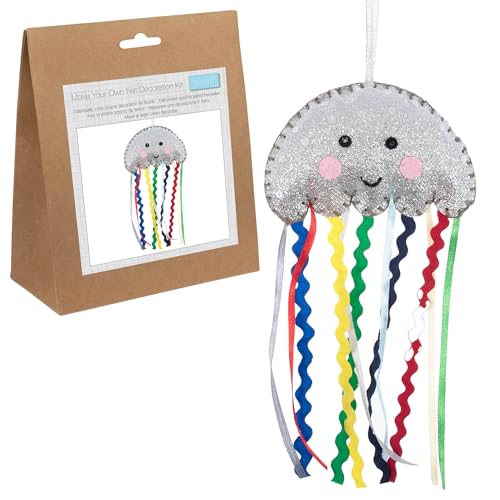 Trimits Felt Decoration Kit - Jellyfish (10 x 20cm) with Pre-Cut Felt Shapes, Stuffing, Thread, Sequins, Beads, Needles, Ribbon and Instructions - Ideal for Beginners and Younger Crafters.