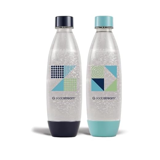 sodastream Pack de 2 Bouteilles 1L pour Machine à Eau Pétillante et Soda | Technologie Snap & Lock à Clipser | Compatibles Lave-Vaisselle | sans BPA | Détails Bleu Foncé et Cyan