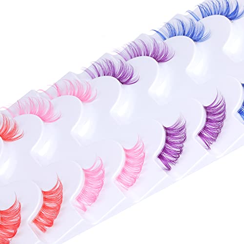 FANXITON Colored Lashes Natural Look Cat Eye Half Lashes False Eyelashes With Clear Band DIY Eyelashes Fluffy 16MM 8 Pairs D Crul Faux Mink Lashes