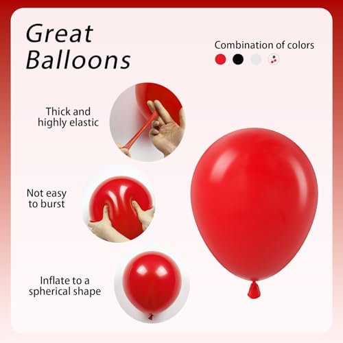 Image of 60pcs Red and Black Balloons 12inch, Red Black and White Balloons with Confetti Balloon for Wedding Graduation New Year Eve Birthday Party Decorations