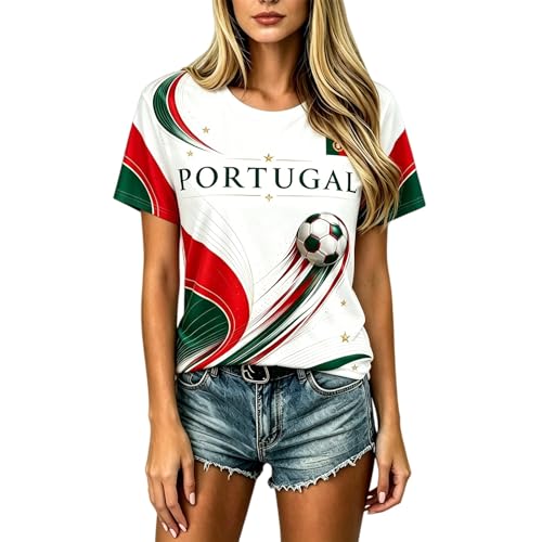 Maillot Portugal Coupe du Monde 2026 Tee Shirt Femme Mode Streetwear Impression T-Shirt Été Respirant Léger Fans de Sport Supporter Vintage Haut Maillot de...