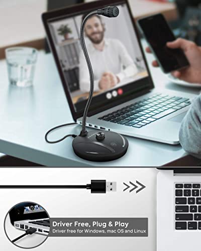 JOUNIVO USB Microphone for Computer, PC/Laptop Mic, Mute Button with LED Indicator, 360 Degree Gooseneck Design, Desktop Microphone for Streaming, Recording, Dictation, Podcasting, YouTube, JV610PRO - Thumbnail 6