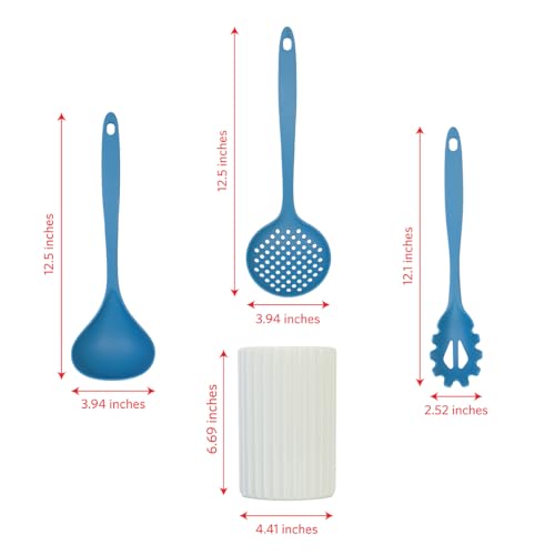 Glad Kitchen Utensils Set, 8pcs - Nonstick Cooking Tools with Utensil Holder - Nylon Spoon, Ladle, Skimmer, Spaghetti Server, and Turner Spatula Set - Dishwasher Safe, Blue - image 5