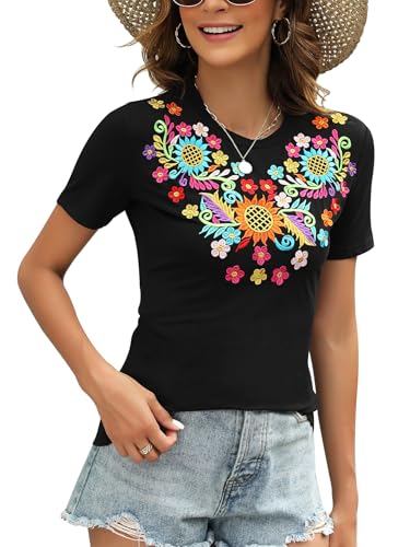 Mexican Shirts for Women Embroidered Tops Traditional Summer Blouse Women's