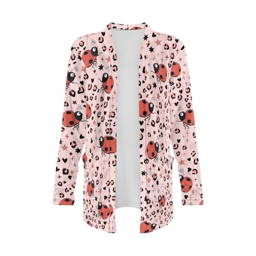 Image of Forchrinse Red Ladybug Cardigan for Women Causal Long Sleeve Open Front Cardigans Sweater Fashion 2024 Fall Coat with Pockets