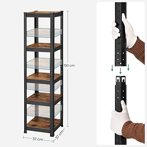 SONGMICS Shelving Unit, 37 x 37 x 150 cm, 400 kg Load Capacity (80 kg per Shelf), Industrial, Adjustable Storage Shelves, for Living Room, Kitchen, Garage, Rustic Brown and Black GLR037B01 - Image 4