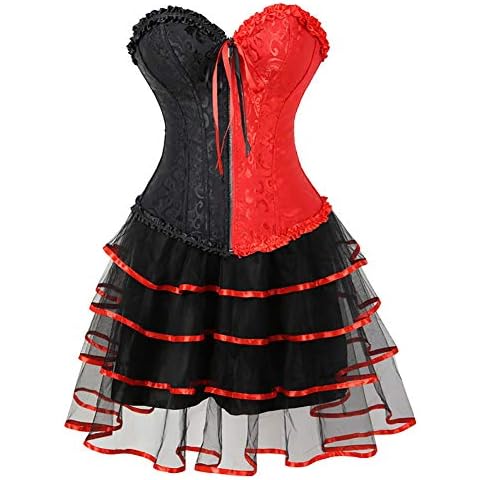 F.ttmstte Women's Sexy Gothic Black and Red Boned Lace Up Plus Size Corset Dress Plus Size 5XL Cover