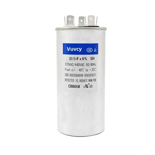 35/5uF ±6% MFD 370/440V AC Capacitor, Dual Run Round Capacitor Replacement, for AC Unit Fan Motor Start or Heat Pump or Condenser Straight Cool (35/5 uF)