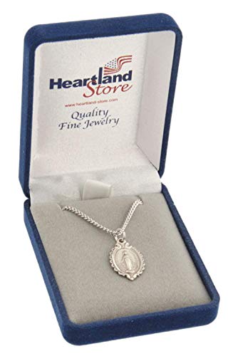 Heartland Store Women's Sterling Silver Scalloped Edge Miraculous Pendant + 18 Inch 2.1mm Rhodium Plated Chain| USA Made2