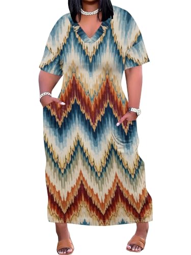Image of PinkPatty Women's Plus Size Short Sleeve Maxi Dress Casual Loose V Neck Long Dress with Pockets